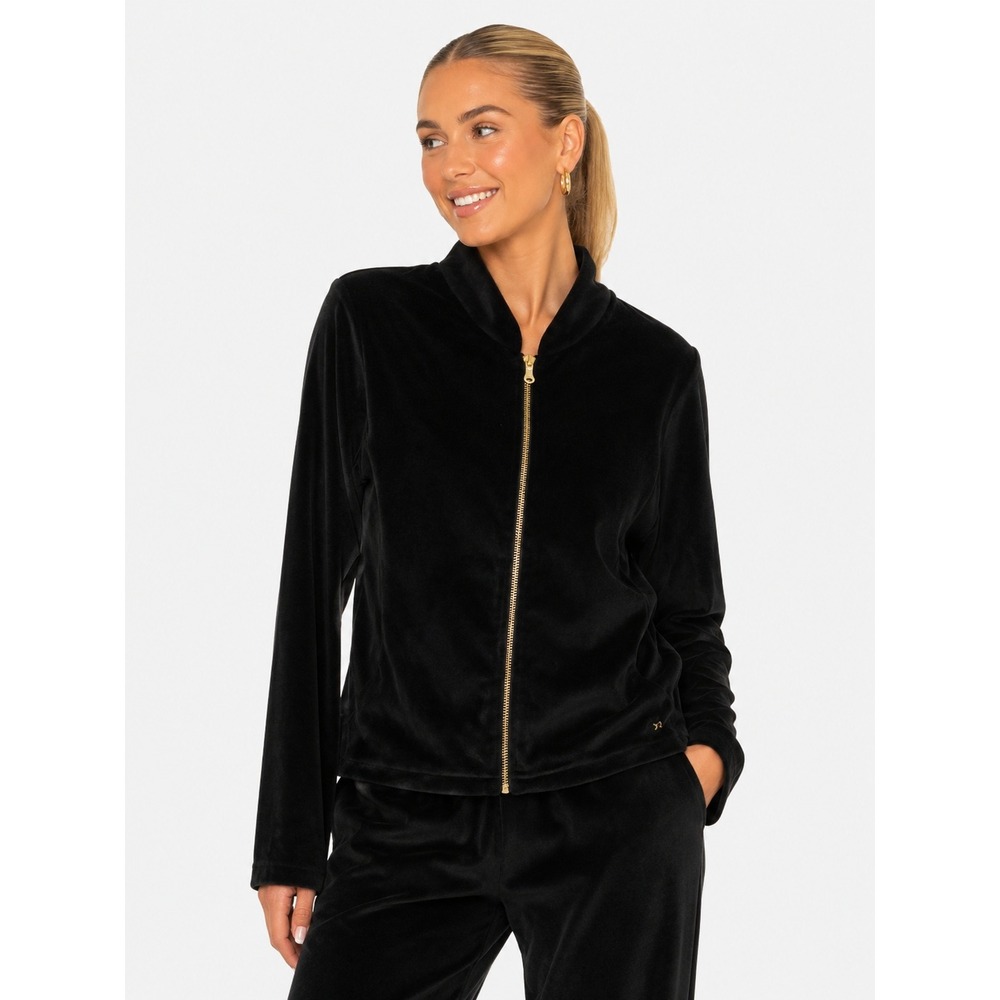 LOHLA SPORT Black Velour Full Zip Tennis Active Track Jacket Portugal L
